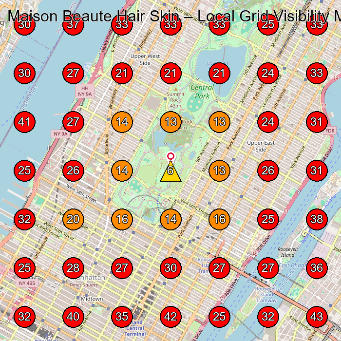 Maison Beaute Hair Skin GeoGrid visibility map for Hair Salon in New York